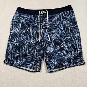 Fourlaps Swim Shorts Mens 34 Blue White Palm Print Boardshorts Drawstring Beach‎